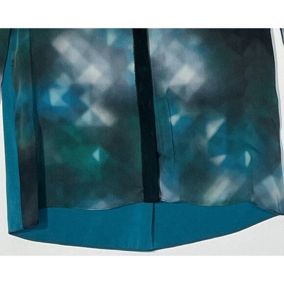 ELIE TAHARI Chelsea Turquoise Black 100% Silk Lamb Leather Shirt Blouse - Picture 11 of 11